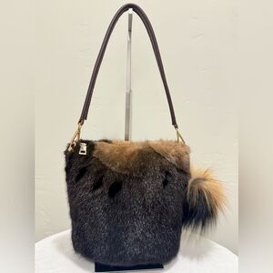 Premium Mink Fur Handmade Basket Tote Bag Includes Fox Fur Bag Charm & 2 Straps